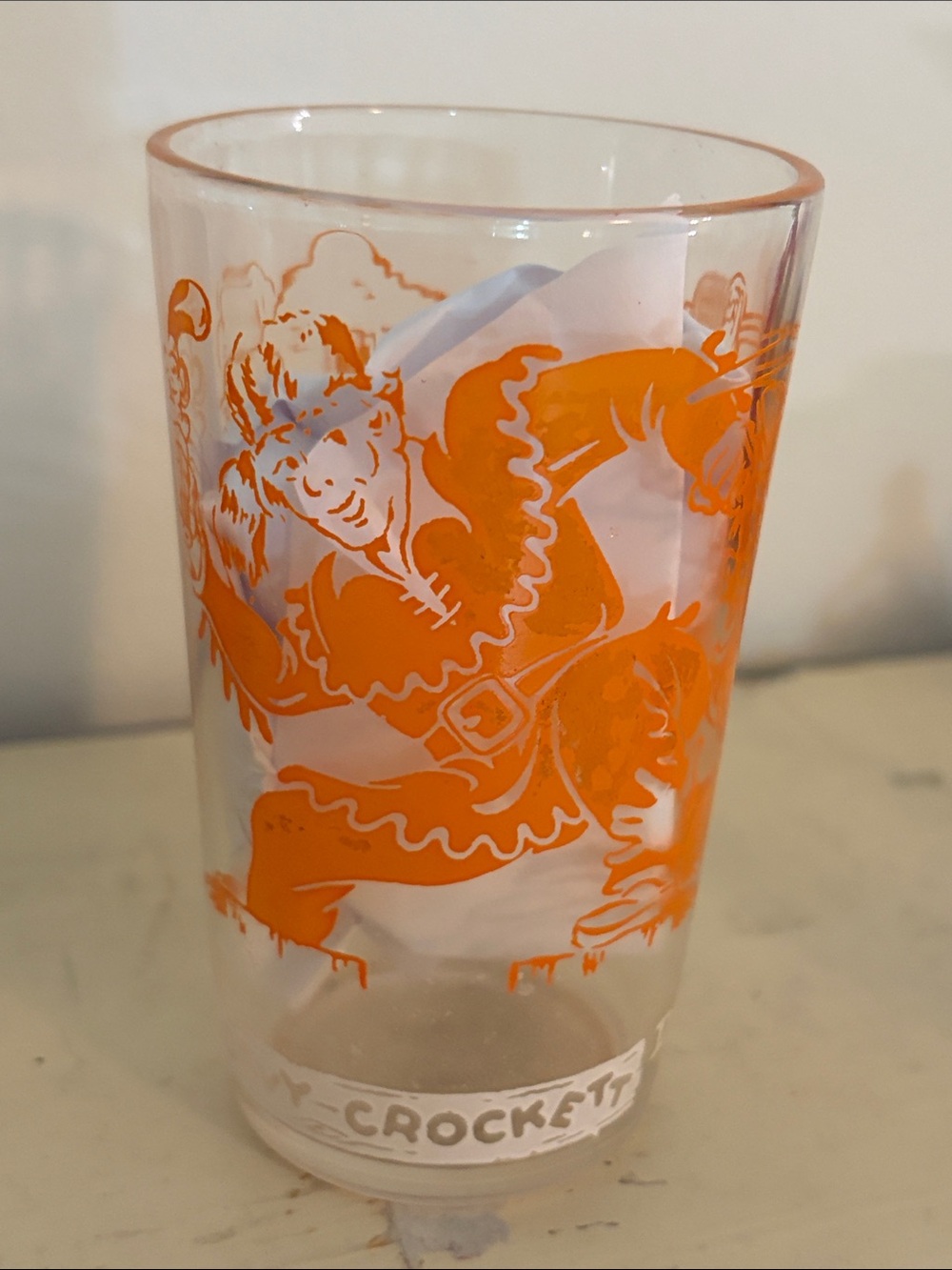 Vintage Welch’s Davy Crockett Orange Glass Tumbler Alamo War Texas Freedom jelly